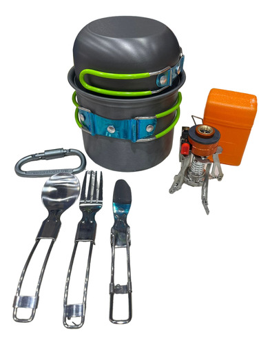 Set Ollas Portátil Outdoor Camping Trekking + Mini Cocinilla