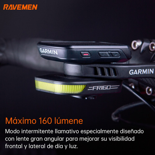 Luz Delantera Ravemen Fr160+qtm01 Soporte Garmin Wahoo Led