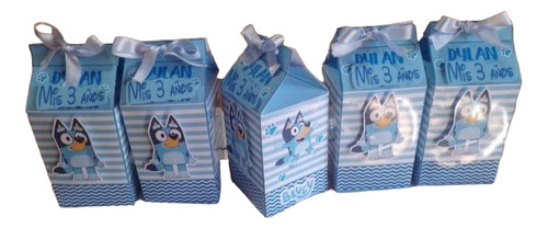 Bluey Milk Box O Bolsita Personalizado Para Cumpleaños X 10