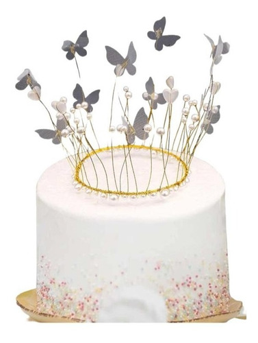 Letrero Para Pastel Topper Cake Cumpleaños Corona Mariposas
