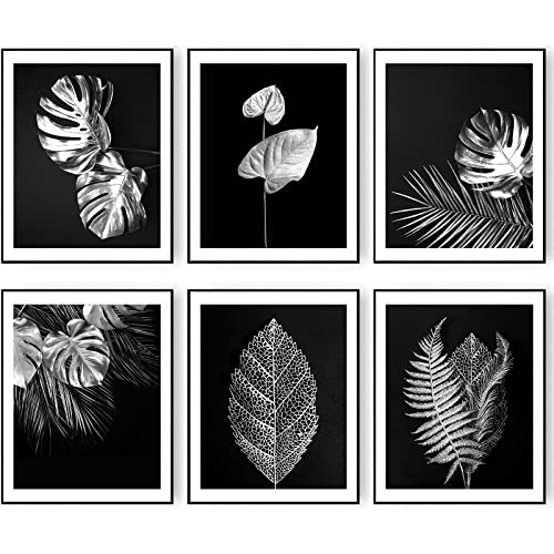 Silver Grey Leaf Wall Art Prints Modern Tropical Botani...