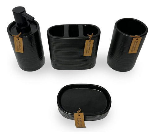 Set De Baño Negro - Dispenser, Jabonera, Portacepillo, Vaso