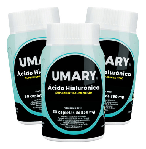 Kit 3pz Umary Ácido Hialuronico Con Colágeno 30 Capletas