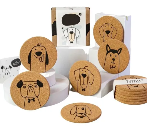 comprar Portavasos De Corcho Dogs Cute Set X6 Unidades