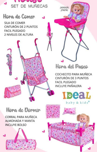 Set De Juego Para Niñas 5 Piezas Coche Corral Maletin Muñeca