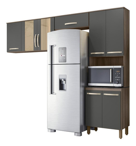 Armario De Cozinha Fit Com 8 Portas 261 Cm Cor Carvalho Nature/chumbo