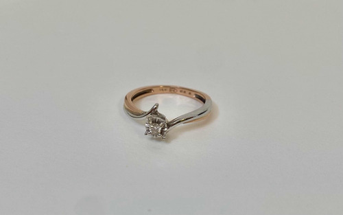 Anillo Diamante Romanza 14k Oro Blanco Y Rosa