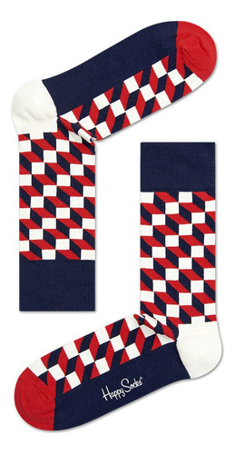 Calcetines Originales Happy Socks Diseño Óptico Reforzado Rojo / Azul Estampado 26 Cm - 30 Cm Del Pie