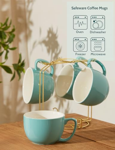 Juego De 4 Tazas De Café De Cerámica Color Turquesa Teocera,