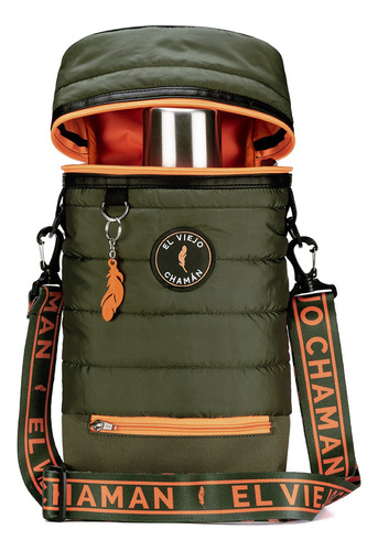 Bolso Matero Mochila Morral El Viejo Chaman Cusco Colores Color Verde Militar con Naranja
