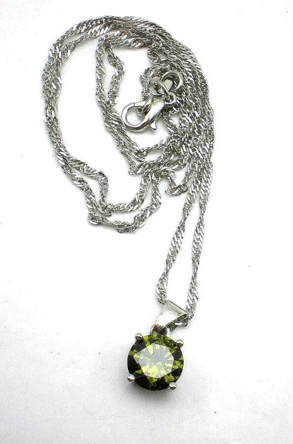 Cadena Y Dije De Plata 925 Y Cristal Verde