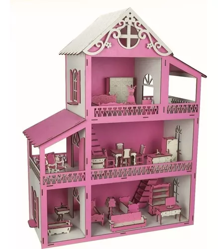 Casa Casinha De Boneca Barbie 36 Moveis + Parquinho Mdf Novo