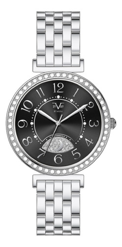 Reloj De Mujer V1969 Italia 1121-33 Plateado Tablero Negro