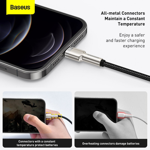 Cable De Datos Usb A Lightning 2.4a 1m Metal Negro Baseus
