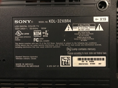 Tv Lcd Sony Bravia 32 Modelo Kdl32xbr4 (Usado)