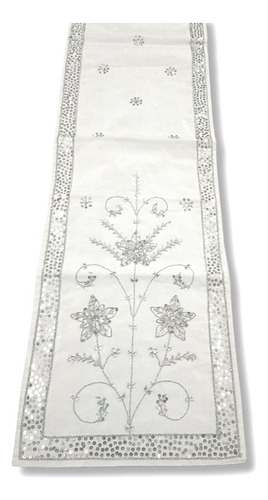 Camino De Mesa Navideño 33 X 182 Cm Bordado Color Blanco