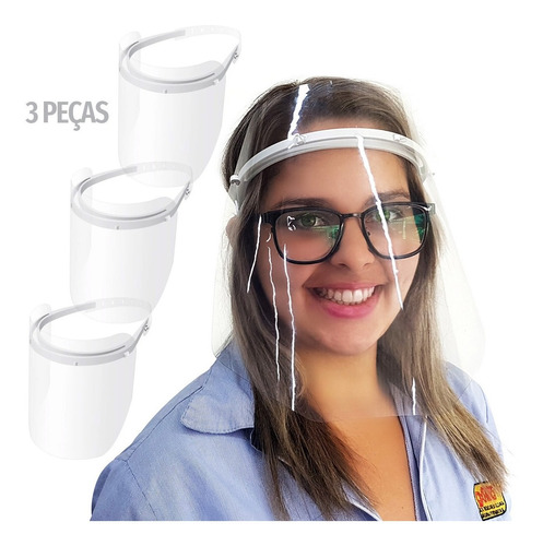 Máscara De Proteção Facial Incolor Face Shield Kit 3 Peças