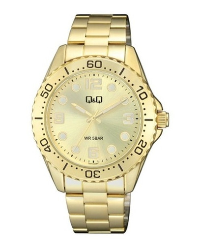 Reloj Qq De Acero Dorado Caballero Sumergible (r91)