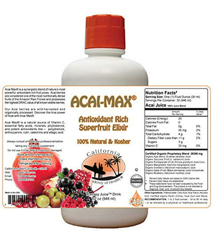 Zumo Acai Max 100% Orgánico (3 Botellas De 32 Oz)