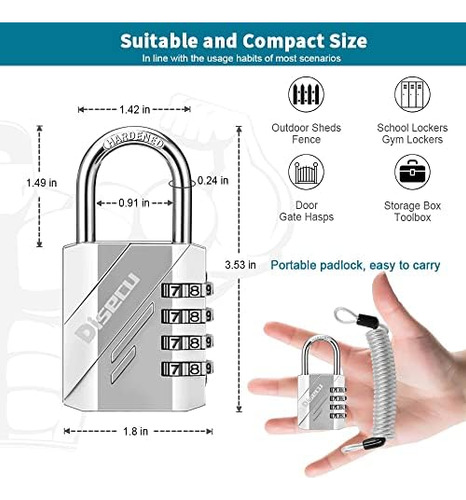 Disecu 4 Candado De Combinación Para Exteriores Impermeable