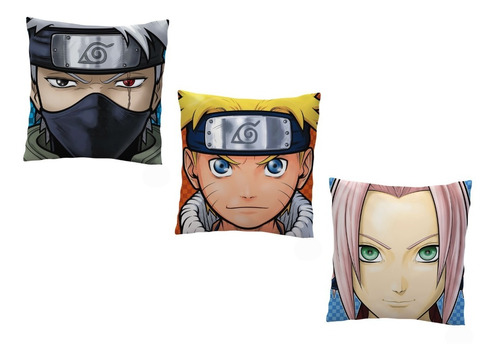 3 Almohadas 30x30 Cm Naruto Kakashi Sakura Anime Otaku 