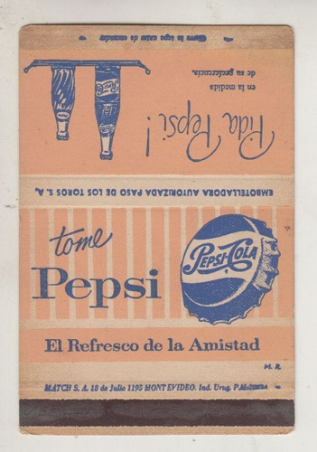 Uruguay Carton Pepsi Cola Para Caja De Fosforos Vintage Raro