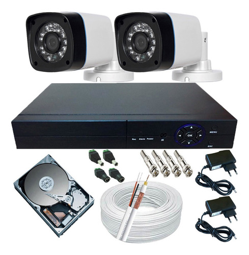 Kit Sistema De Monitoramento 2 Câmeras Dvr 4 Ch P2p + Hd 1tb