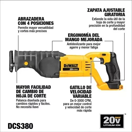 Sierra Sable Velocidad Variable Sin Bateria Dcs380b DeWalt DCS380B