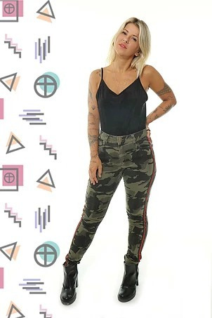 calça camuflada lady rock