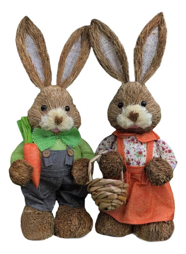 2 Unidades De Conejo De Pascua De Paja, Estilo Hecho A Mano