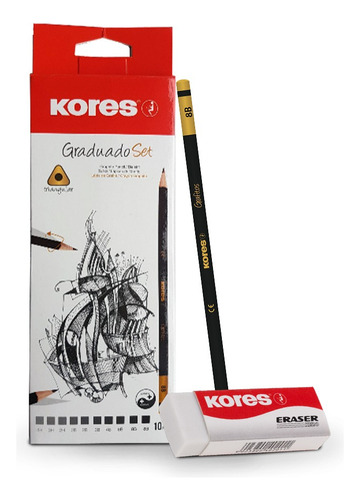 Kit Lapices Graduados X 10 + 2 Borradores Nata Kores