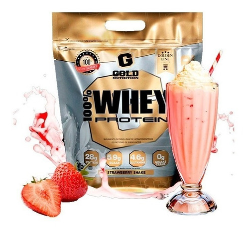 Imagen 1 de 1 de Suplemento en polvo Gold Nutrition  Golden Line 100% Whey Protein proteína sabor strawberry shake en sachet de 2.267kg