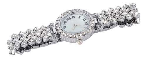 Elegante Conjunto De Reloj Y Pulsera Plateados Con Diamantes