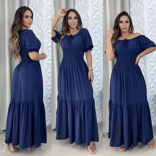 Vestido Ciganinha Longo Moda Evangelica Feminina Manga 3 4 Frete