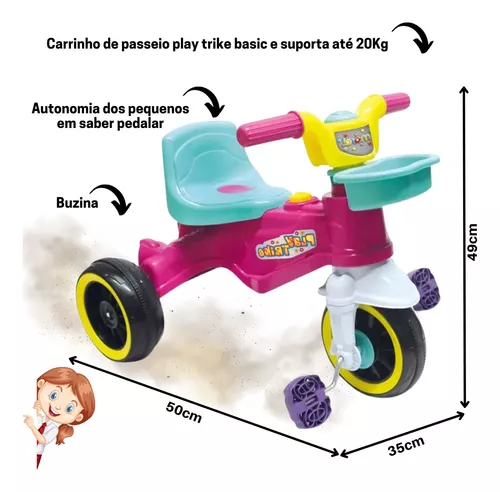 Carrinho Infantil Passeio e Pedal Triciclo 2 em 1 - Play Trike - Maral -  Rosa