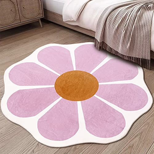 Pink Flower Shaped Rug 47x47 Inch, Washable Flower Shap...