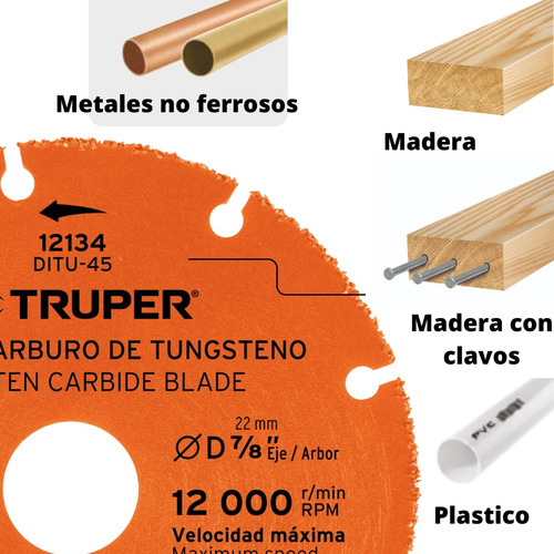 Disco Carburo De Tungsteno 41/2 Multimaterial Truper Ditu-45