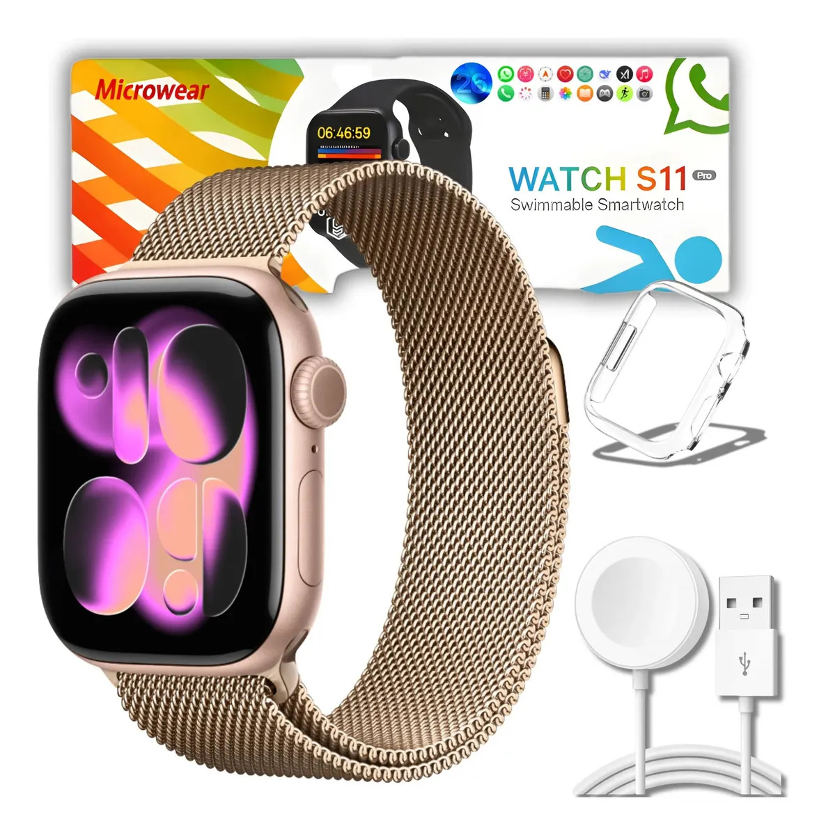 Smartwatch Microwear S11 Pro Amoled Responde Whatsapp 47mm Gps Nfc Ciclo Feminino RoseGold