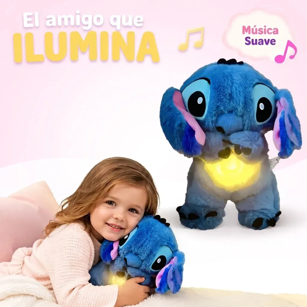 Peluche Stitch Azul de 28 cm con Movimiento, Música y Luz Nocturna para Aliviar la Ansiedad