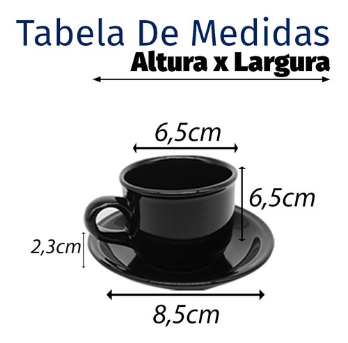 Imagem 3 de 7 de Jogo De Xícaras De Cafe Chá 12pçs Preta Com Pires Ceramica