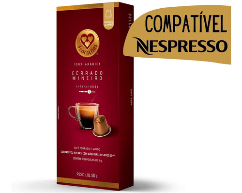 Capsula Nespresso Café 3 Corações Cerrado Mineiro - 10 Caps
