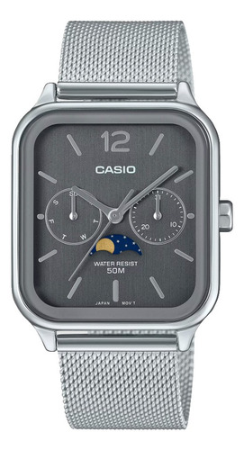 Reloj Casio Mtp M305mc 8av Acero Malla Fases Lunares 50m Gris Plateado