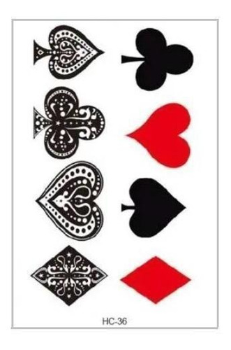 Tatuagem Temporária Delicada Cartela Poker Carta Baralho