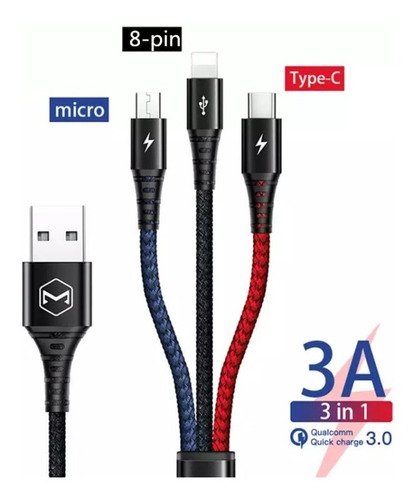 Mcdodo - Cable 3 En 1 (3a) - Lightning, Micro Usb, Tipo C