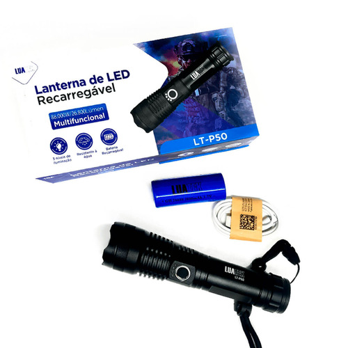Lanterna Led Tática 20watts LuaTek USB P50