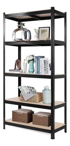 Estante Metalico Marca Eoland 180cm X 90cm X 40cm Organizador Negro De 5 Niveles Facil Ensamblado Multiuso Escritorio Madera Mdf Alta Calidad Repisas Estanterias Organizadoras