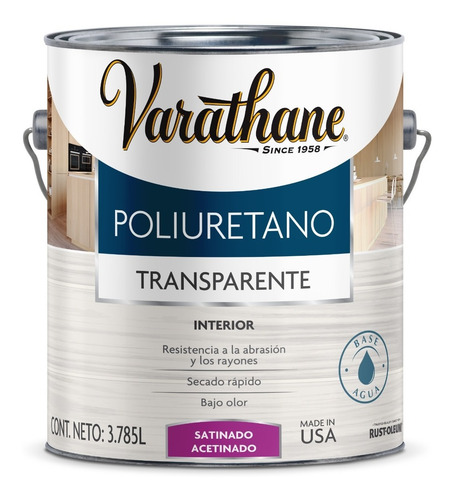 Imagen 1 de 6 de Poliuretano Varathane Interior Satinado Base Agua 3.785 Lt