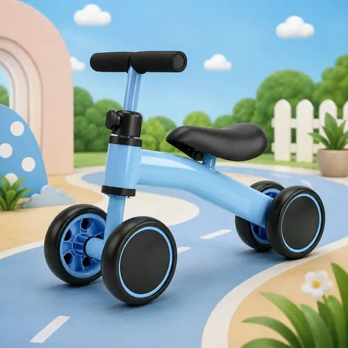 Bicicleta Equilíbrio 4 Rodas Infantil Bebe Sem Pedal Azul Azul