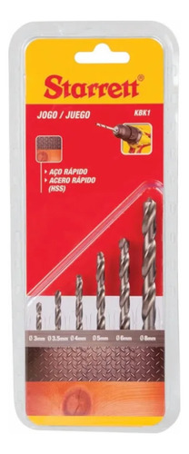 Jogo Brocas Hss 6 Peças 3 A 8mm Com Estojo Starrett