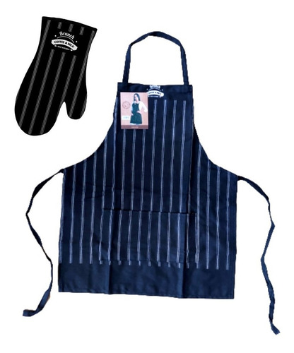 Kit De Mandil + Guante Negro Cocina Chef Multiusos